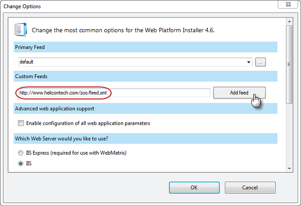Web Platform Installer Options, add Helicon Zoo feed Web Platform Installer Options, add Helicon Zoo feed
